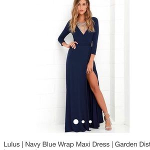 Lulus navy blue wrap dress garden district